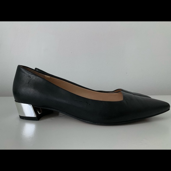 Franco Sarto Black Leather w/ metallic block heel - Picture 1 of 7